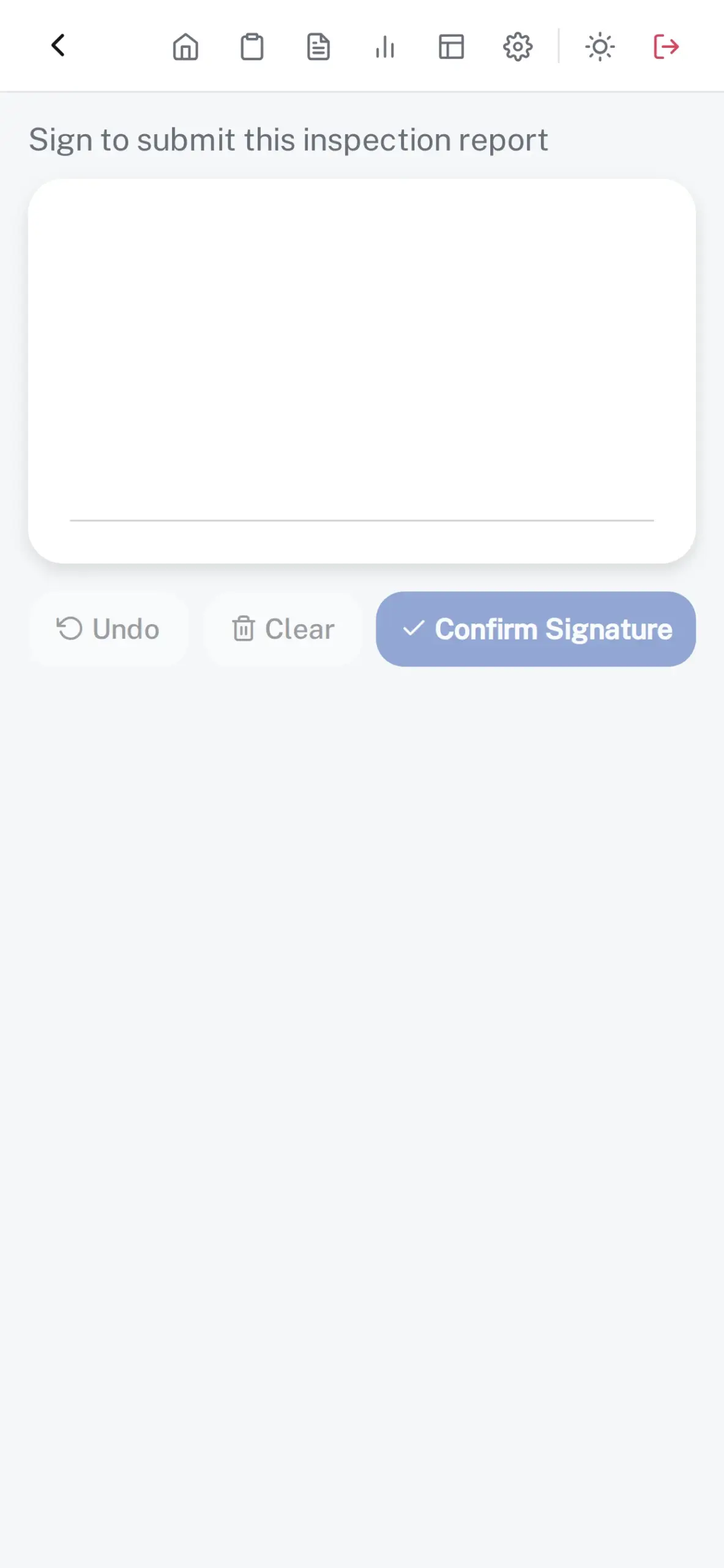 The signature pad shown when submitting an inspection report